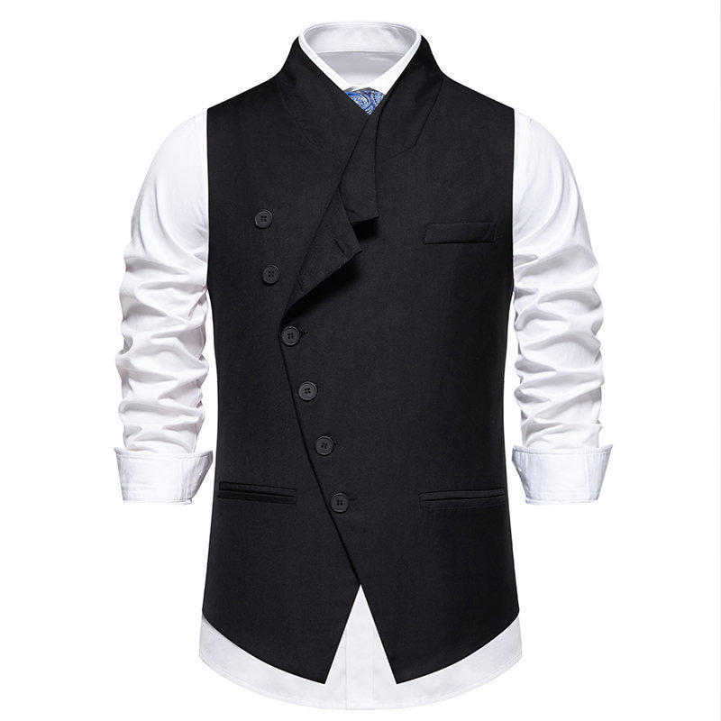 Solid Color European Size Oblique Placket Single-breasted Men's Suit Vest