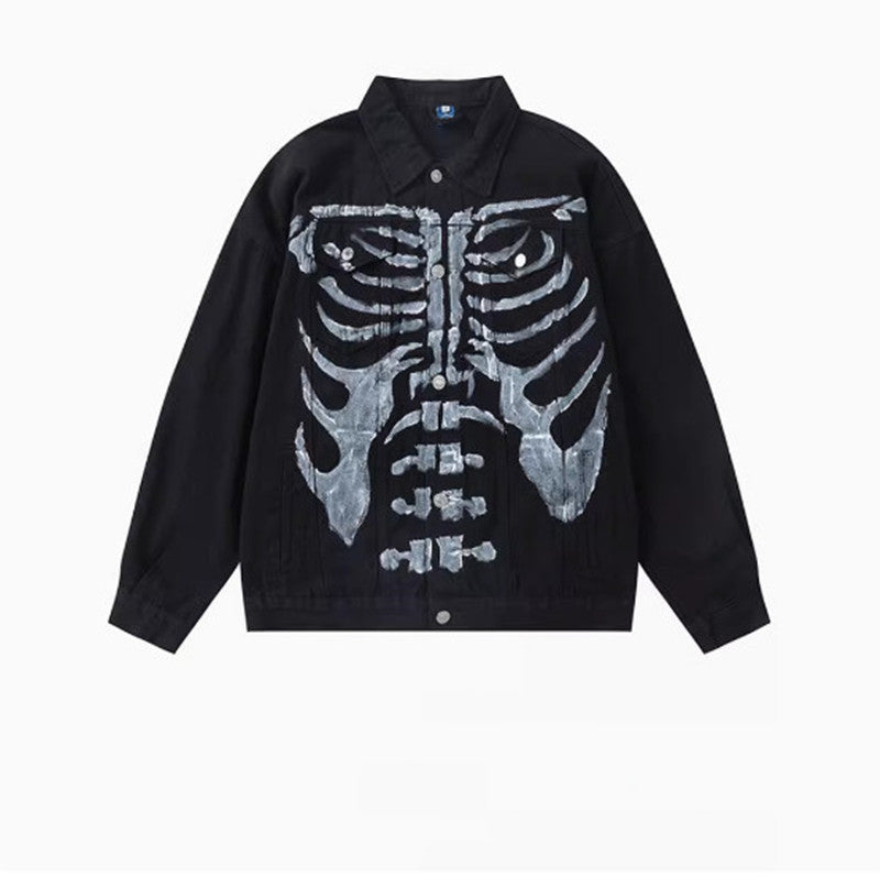 Vintage Skeletal White Long-sleeved Shirts For Men And Women