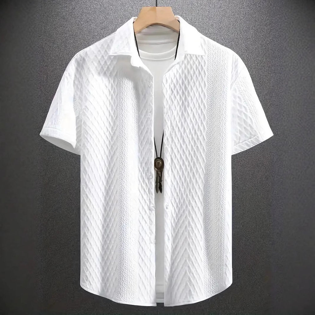 Men's Solid Color Short Sleeve Knitted Shirt With Over-turned Collar