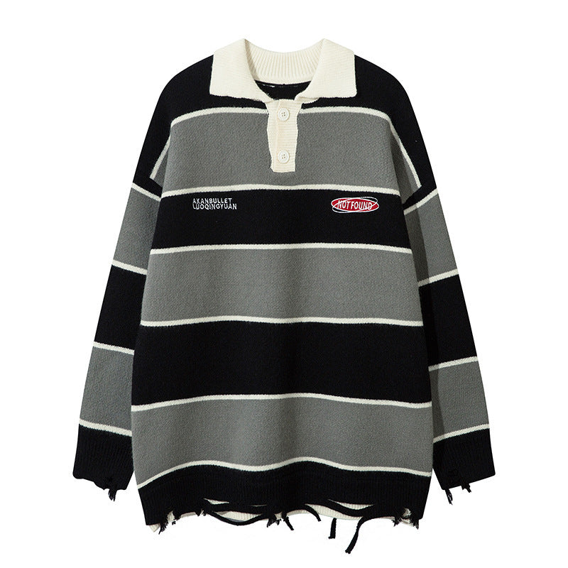 Retro Patchwork Contrast Color Lapels Sweater