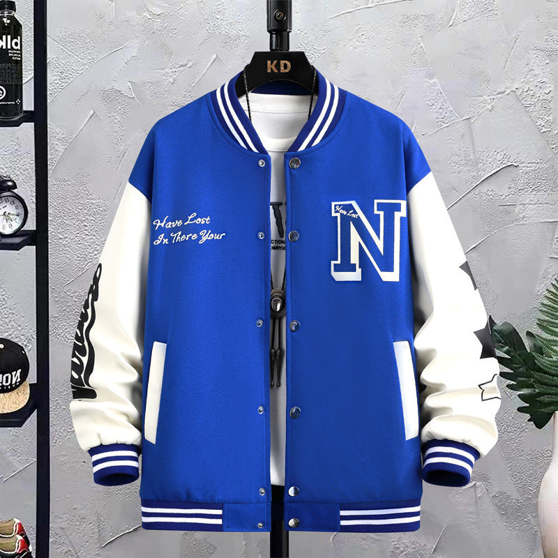 Letter Print Color Block baseball Jacket