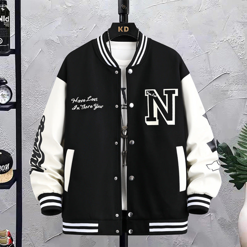 Letter Print Color Block baseball Jacket