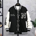 Letter Print Color Block baseball Jacket