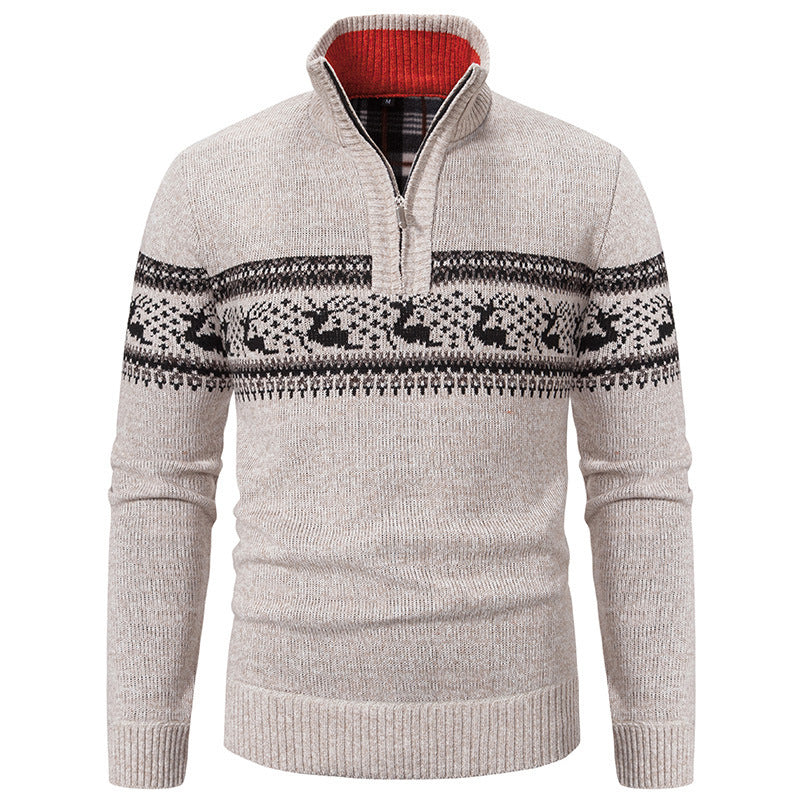 Plus Size Half-open Zipper Men's Autumn And Winter Loose Color Matching Knitwear sweater