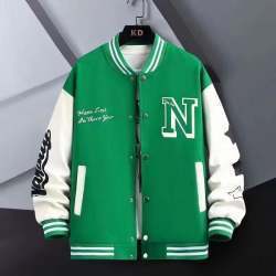 Letter Print Color Block baseball Jacket