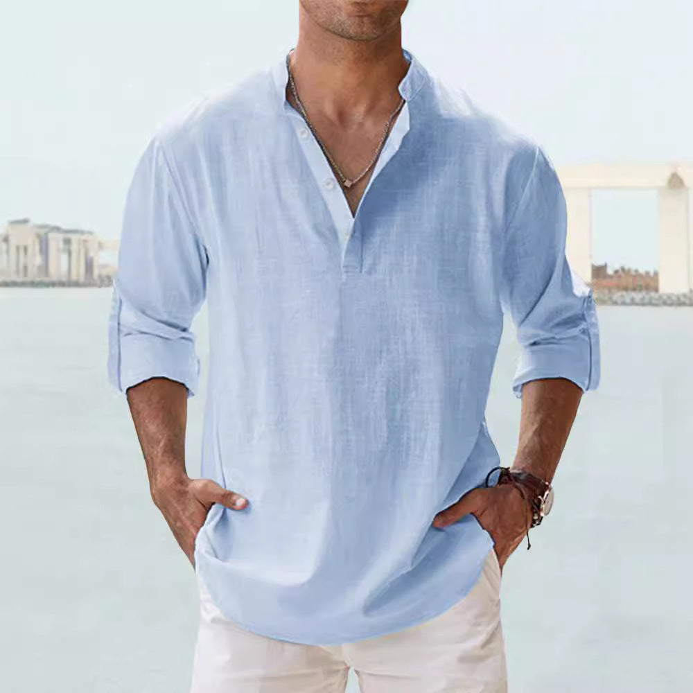 Men's Linen Stand-up Collar Long Sleeve shirt