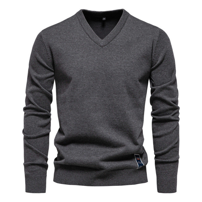 Autumn And Winter Pure Cotton Solid Color V-neck Sweater