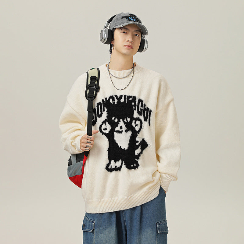 Cartoon Hand-painted Mink Round Neck Sweater For Men And Women