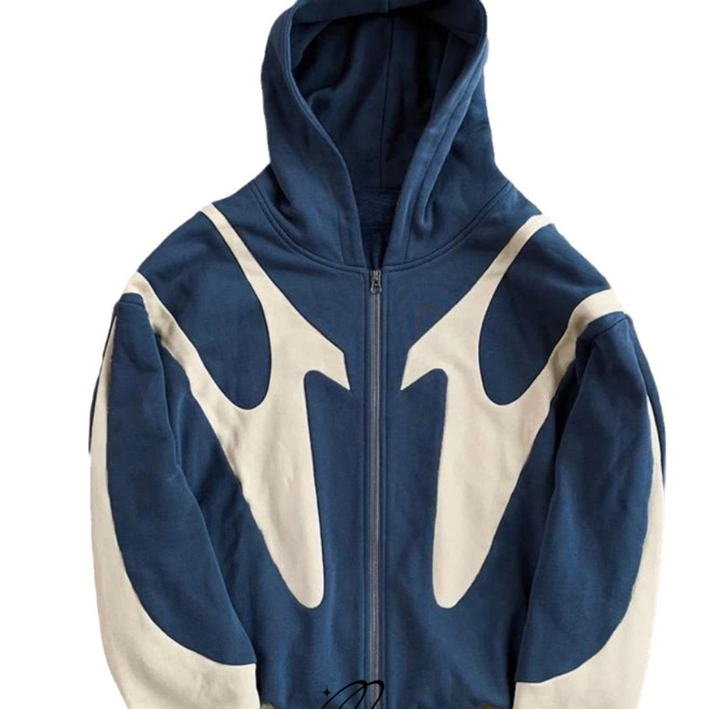 Pattern Stitching Hooded Cardigan Zipper Sweater