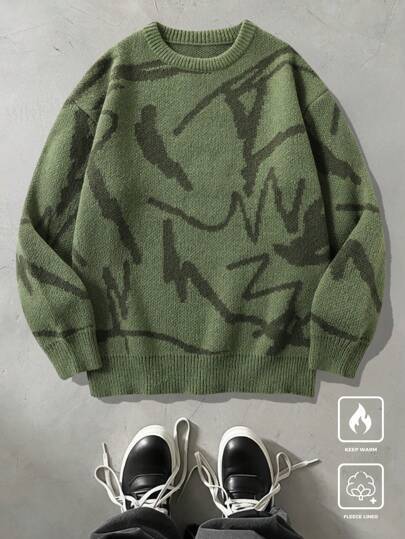 Men's Autumn And Winter Loose Round Neck Knitted Long-sleeved Jacket