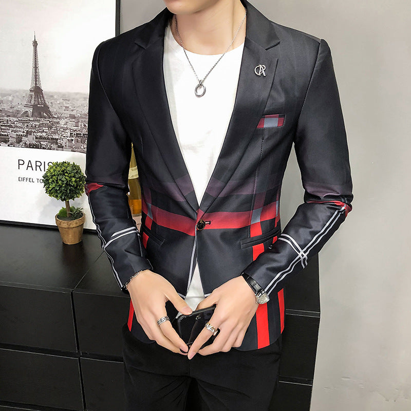 Plaid Men's Stitching Casual Long Sleeve Suit
