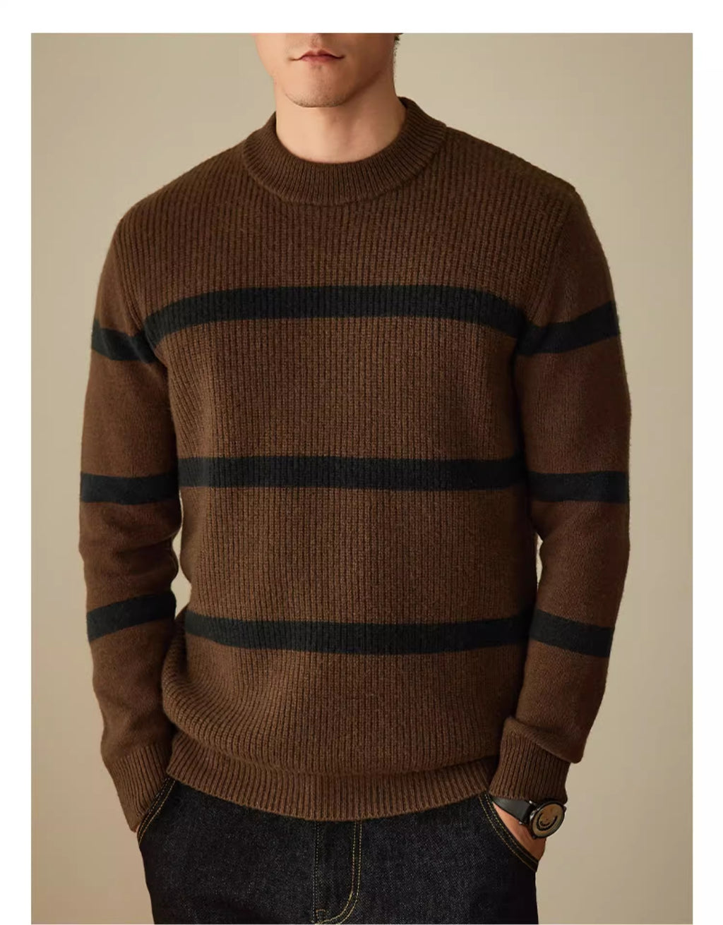 Men's Casual Striped Contrast Color Warm Sweater