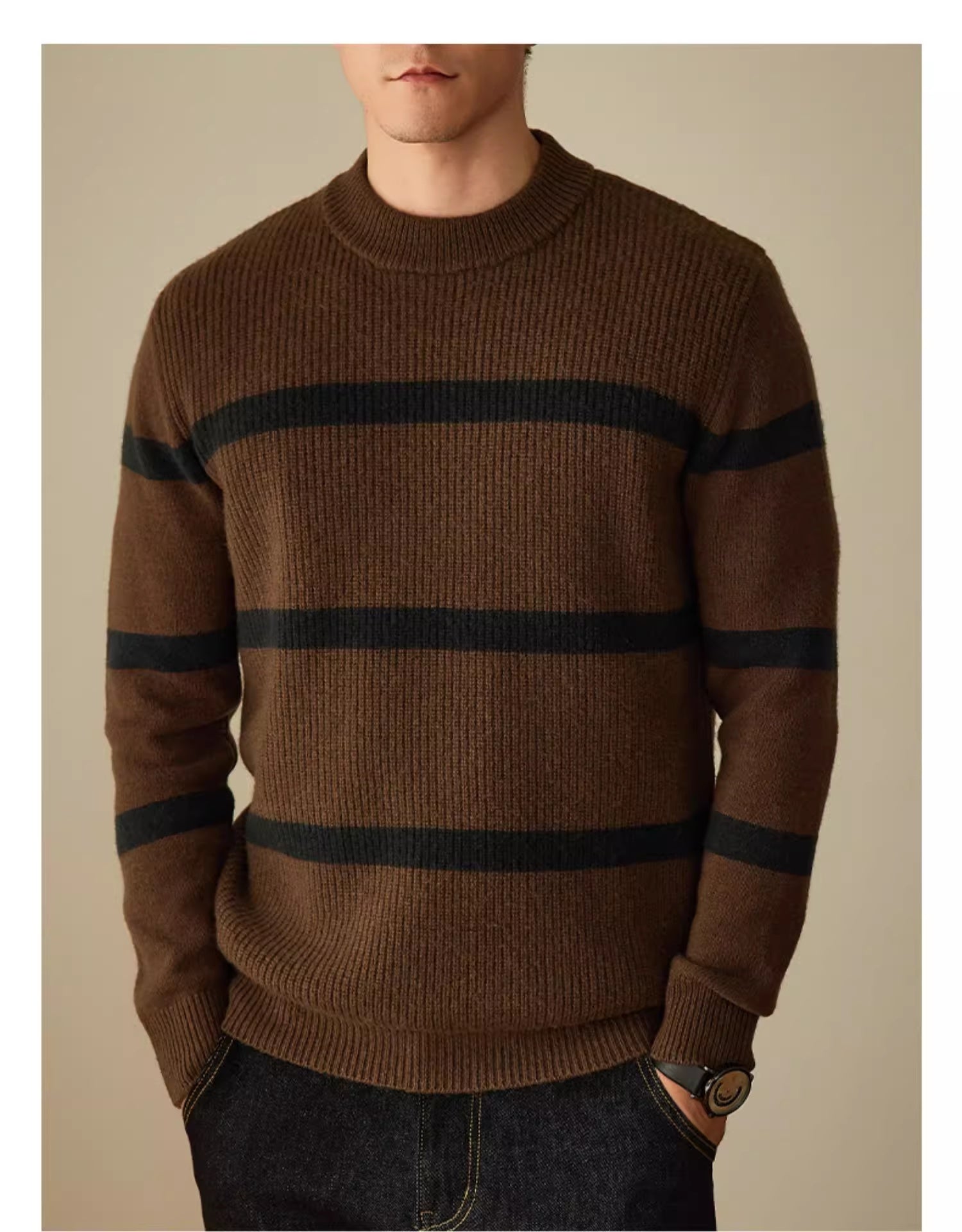 Men's Casual Striped Contrast Color Warm Sweater