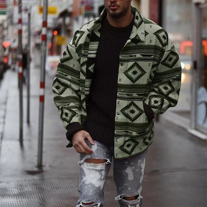 Autumn Printed Geometric Pattern Lapel Breasted Jacket