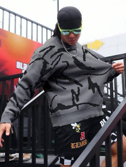 Men's Autumn And Winter Loose Round Neck Knitted Long-sleeved Jacket