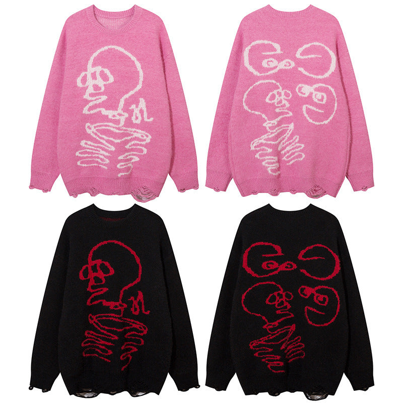 Dark Skull Ripped Sweater