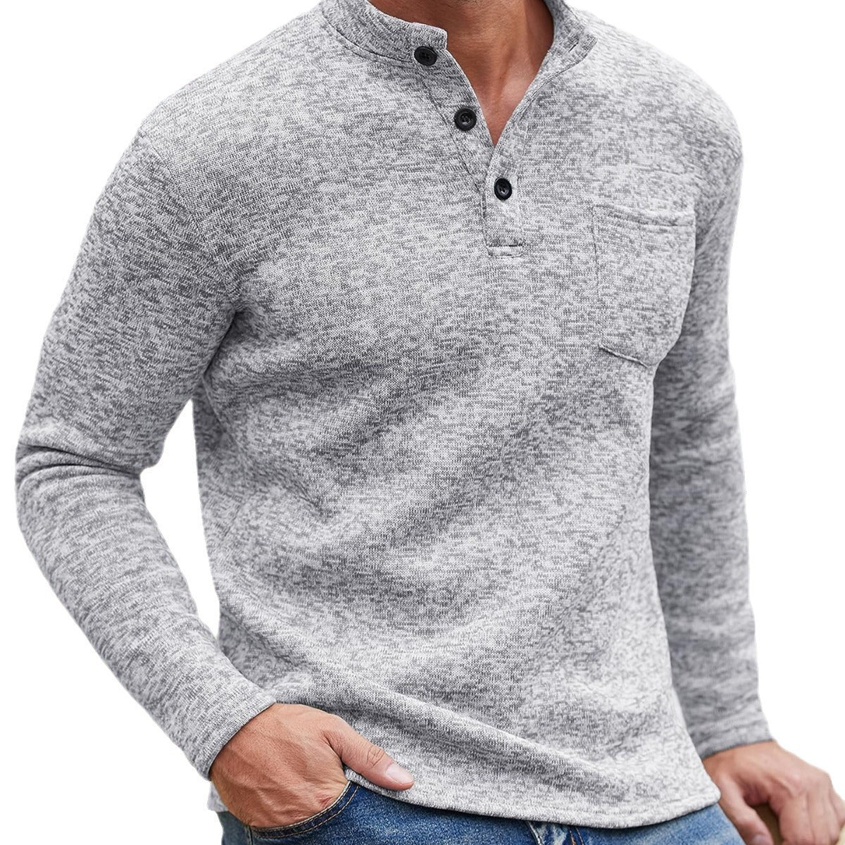 Gray Long Sleeves Thickening Polo Thick Needle sweater