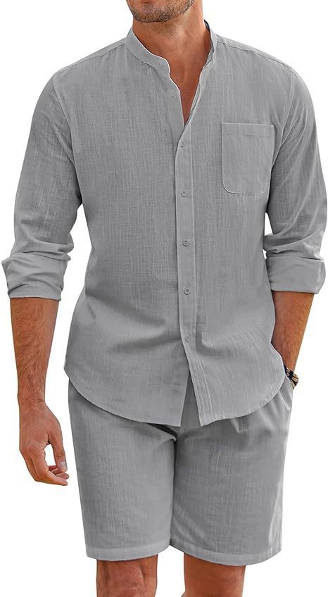 Men's Summer Two-piece Polyester Button Shirt