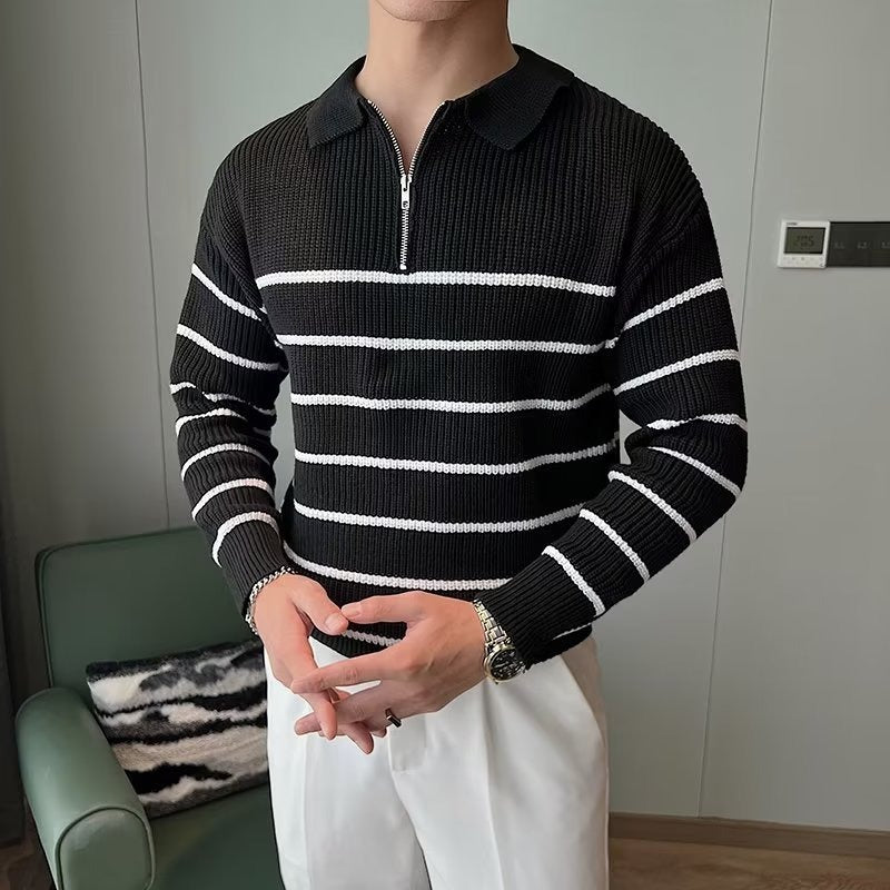 Half Zipper Striped Sweater For Men
