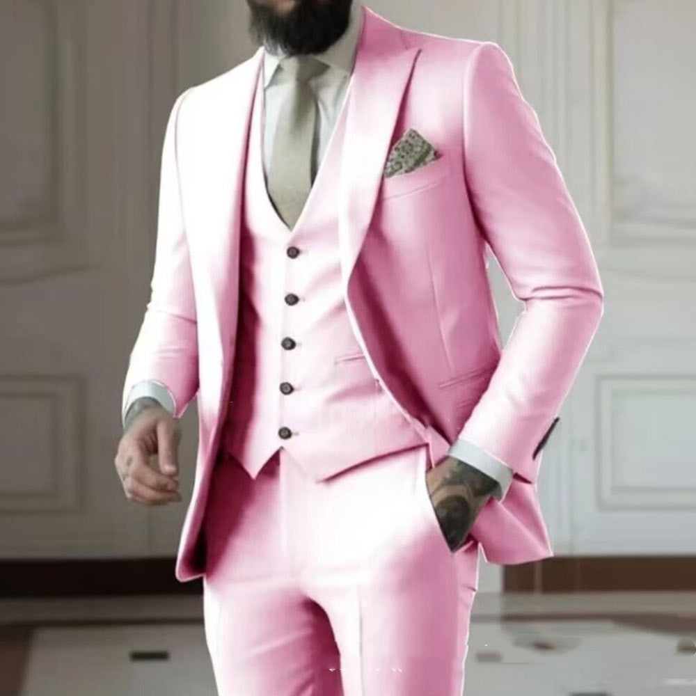 Men's Slim Fit Solid Color Business Suit Set