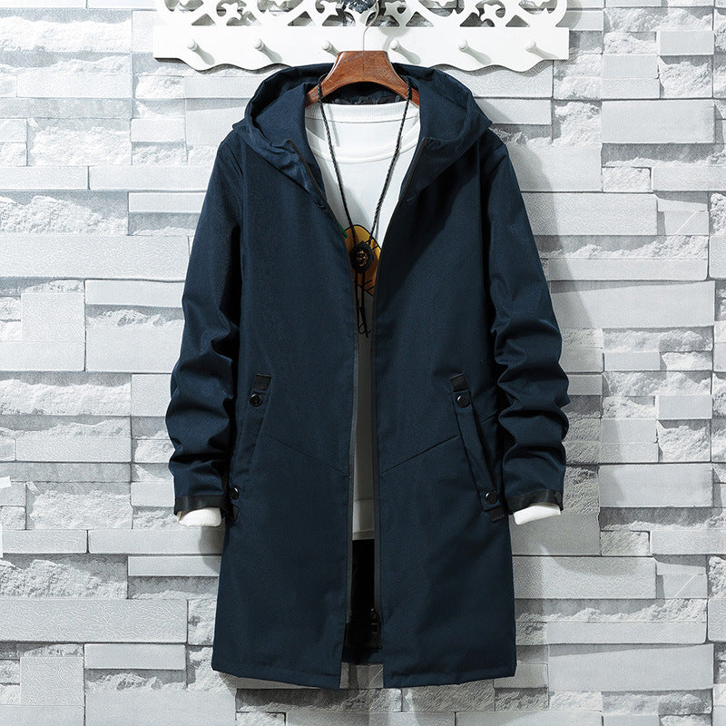 Autumn Hooded Coat Solid Color Mid Length coat