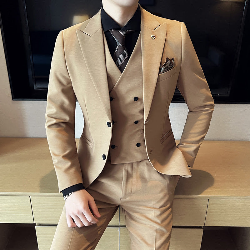 Slim Korean Style Double Buckle Solid Color Light Business Spring Striped Suit Jacket