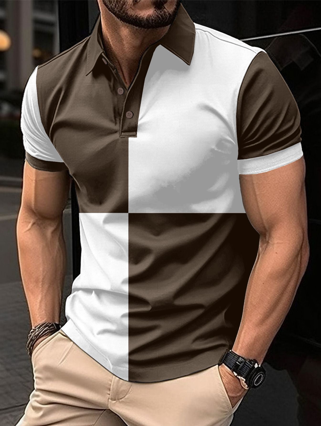 Sports Short Sleeve Color Stitching Turnover Neck Polo Shirt men