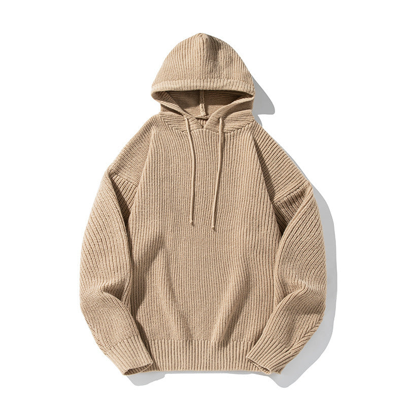 Japanese Loose Solid Color Hooded Idle Style Adjustable sweater