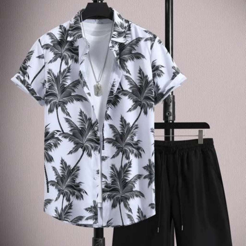 Men's Casual Ice Silk Micro-elastic Printed Short-sleeved Shirt