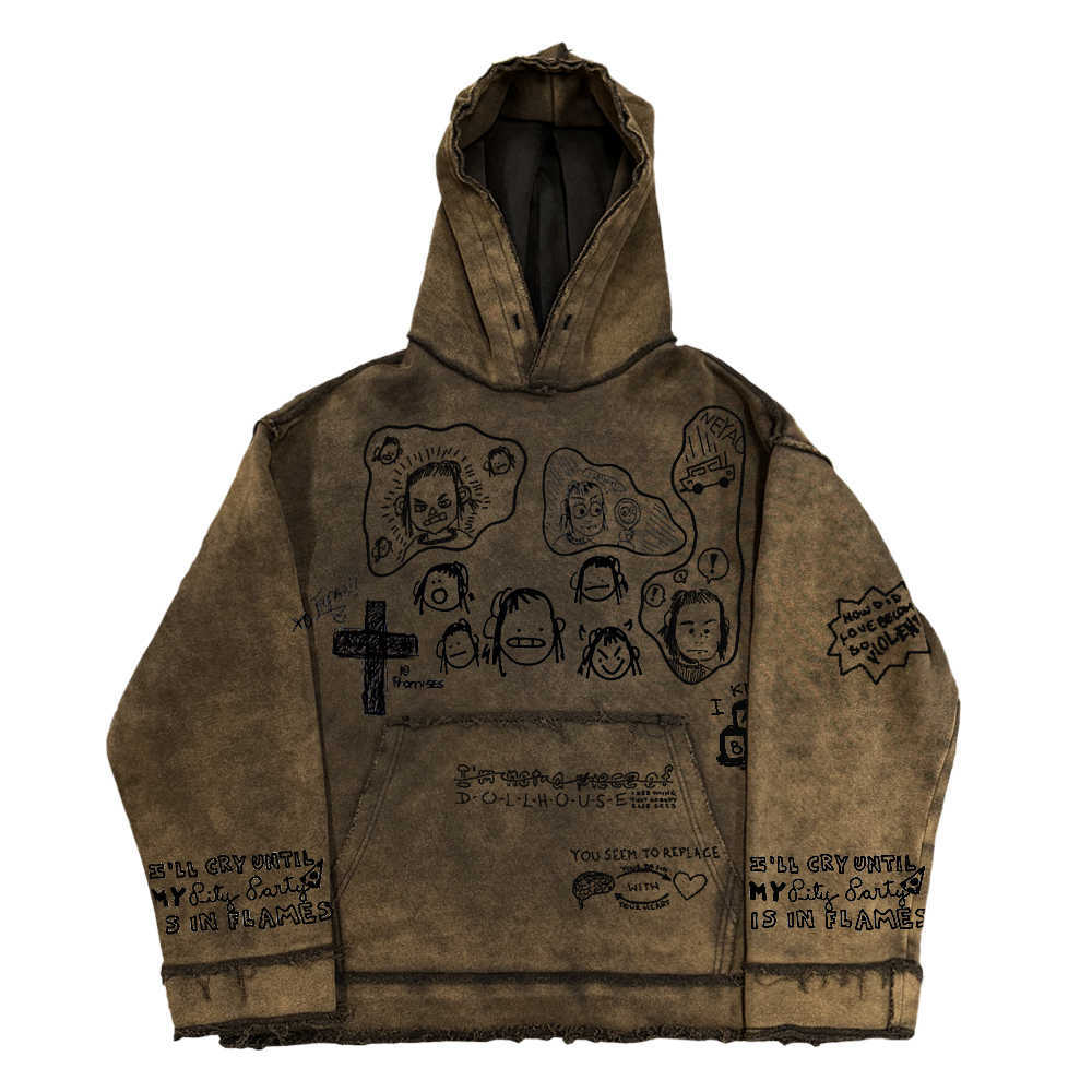 Retro Heavy Anti-worn Looking Washed-out Destruction hoodie