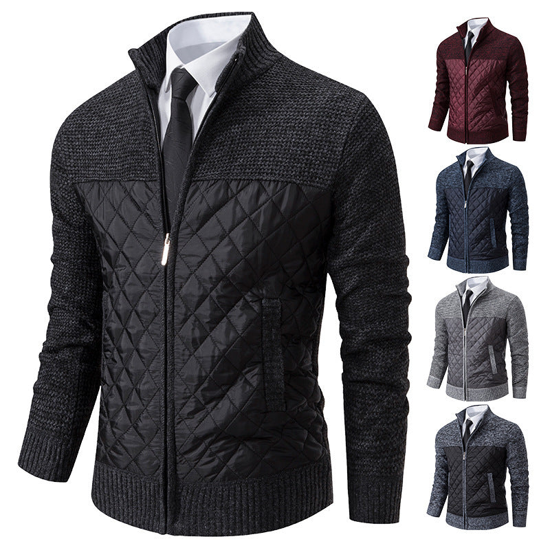 Men's Color Matching Zipped Stand Collar Sweater