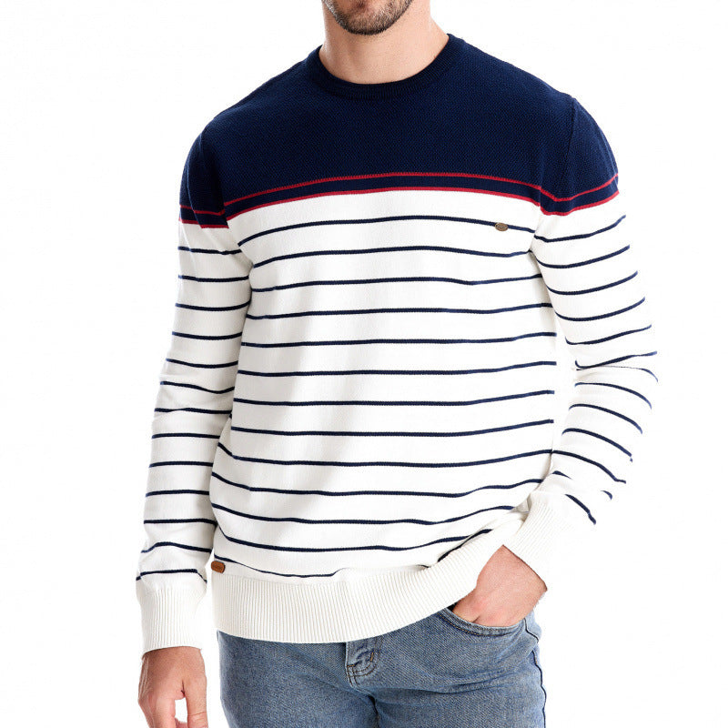 Men's Casual Striped Color Matching Long-sleeved Sweater