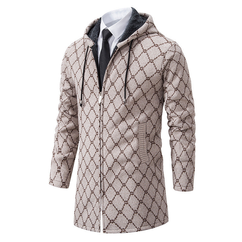 Men's Mid-length Sweater Casual Hooded Coat