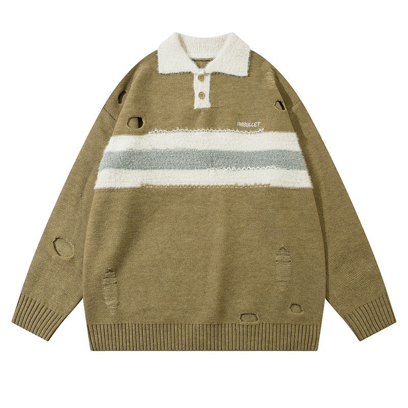 American Retro Lapels Long Sleeve Sweater