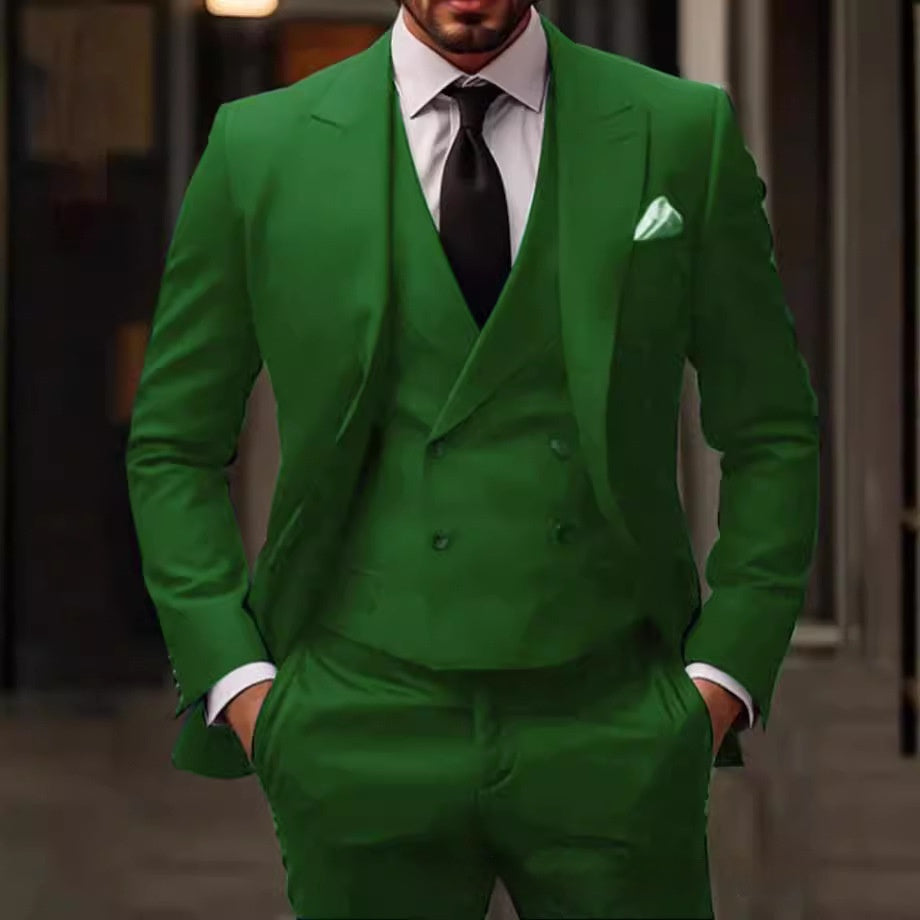 Green Plus-sized Three-piece Groom Suit