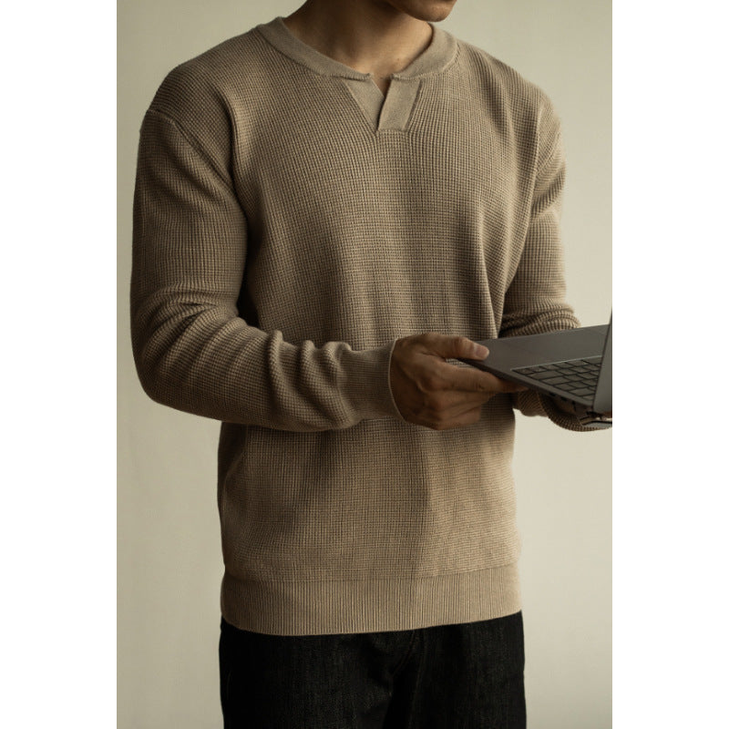 Men's Winter And Autumn Casual V-neck Long Sleeve Sweater Henley Shirt