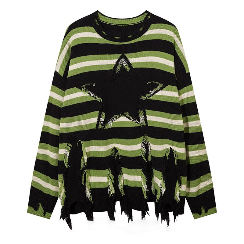 Stitching Contrast Color Long Sleeves Round Neck Sweater