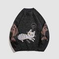 Cartoon Cat Couple Round Neck Long Sleeve Knitwear Sweater
