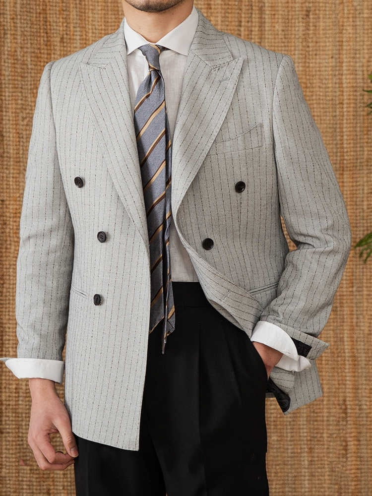 Lightweight Striped Double Breasted Suit Business Casual Suit Coat