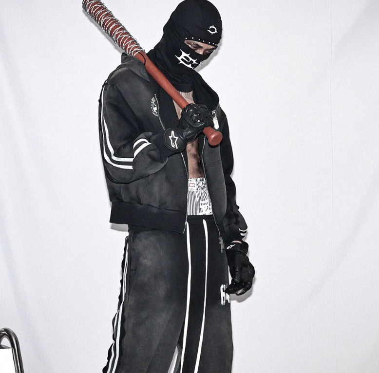 Wash And Make Old Printed Striped Hoodie