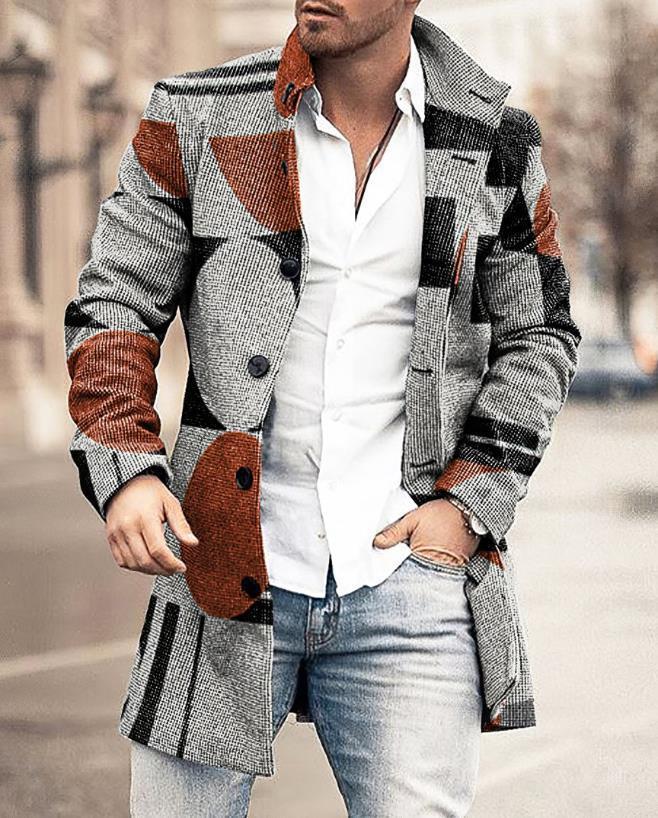 Fall Winter Men Woolen Stand Collar Mid-length trench coat