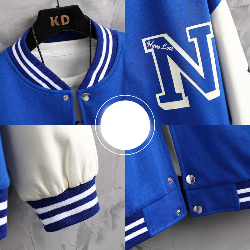 Letter Print Color Block baseball Jacket