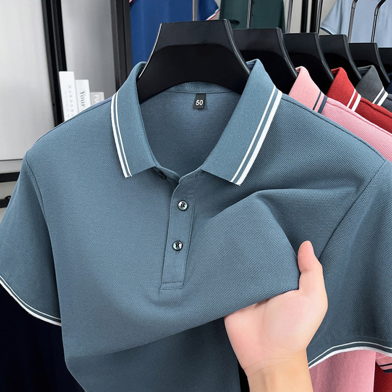 Summer Lapel Mercerized Cotton T-shirt Loose Breathable