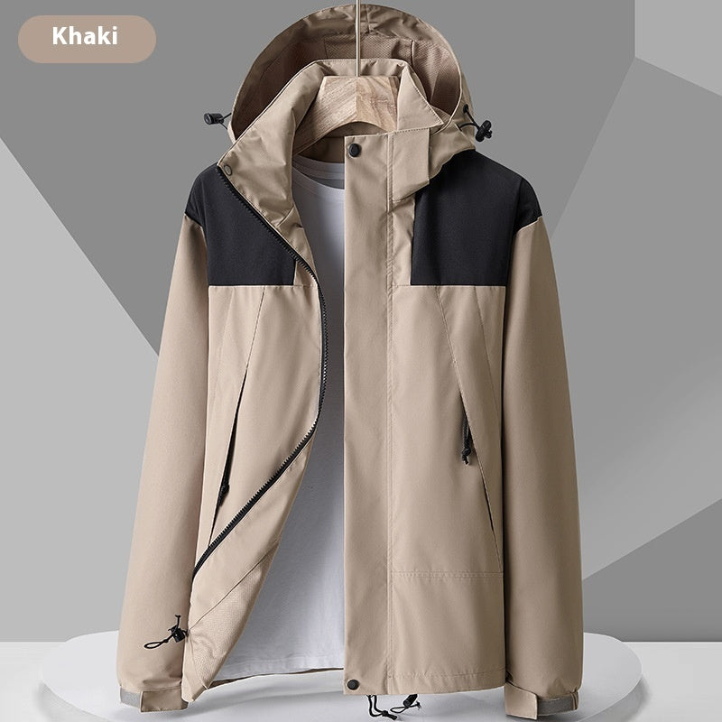 Hooded Windbreaker Colorblock Zip-up With Pockets Waterproof Outwear jacket