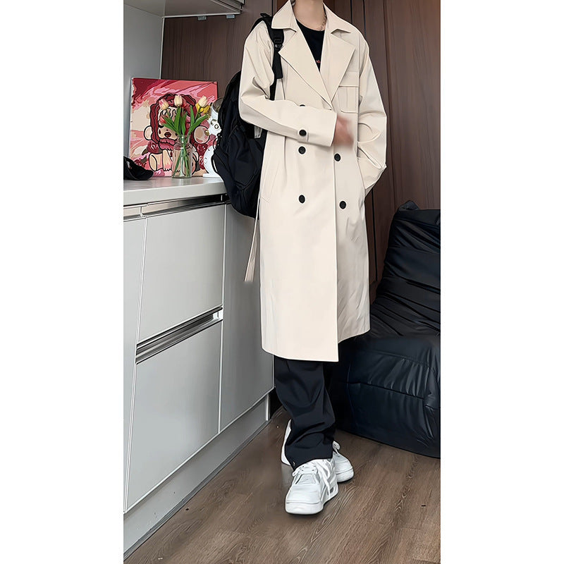 Korean Style Over The Knee Men's Loose trench coat