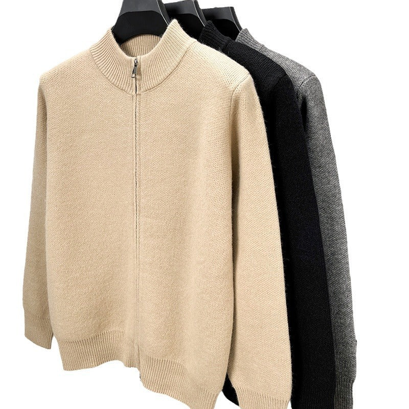 Men's High-end Stand Collar Knitted Zipper Cardigan Thickened sweater