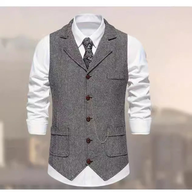 Retro Herringbone Casual Vest Multi-pocket Vest