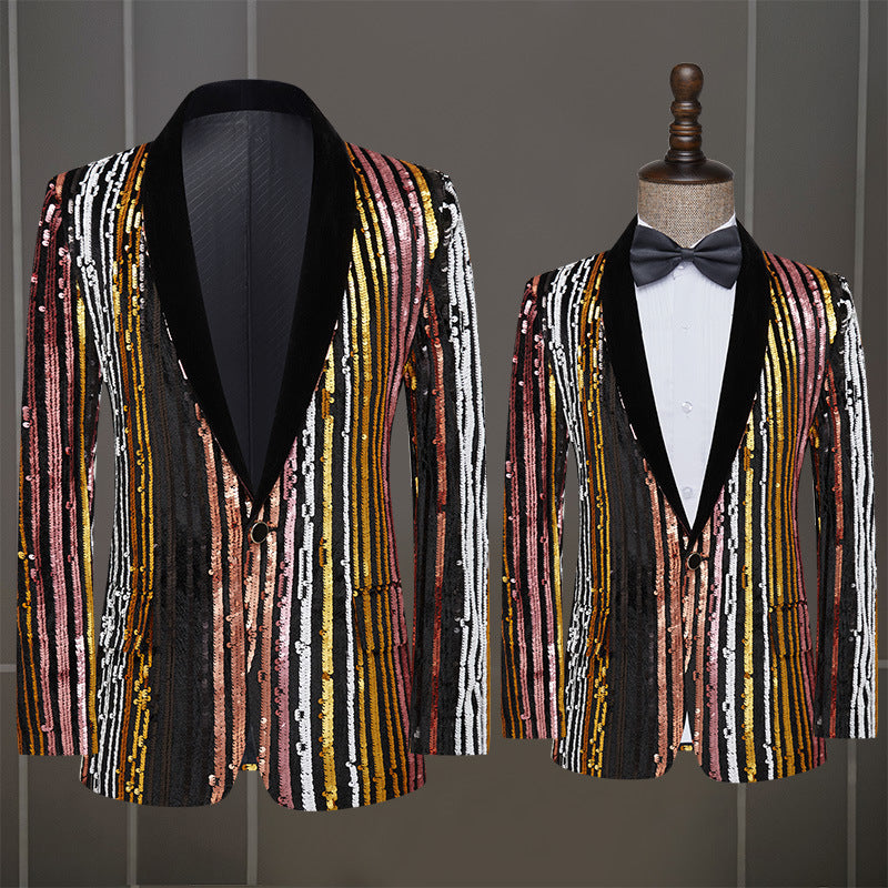 Colorful Sequins Performance Costumes Men's Singer Host Nightclub Dress Stage Performance Suit