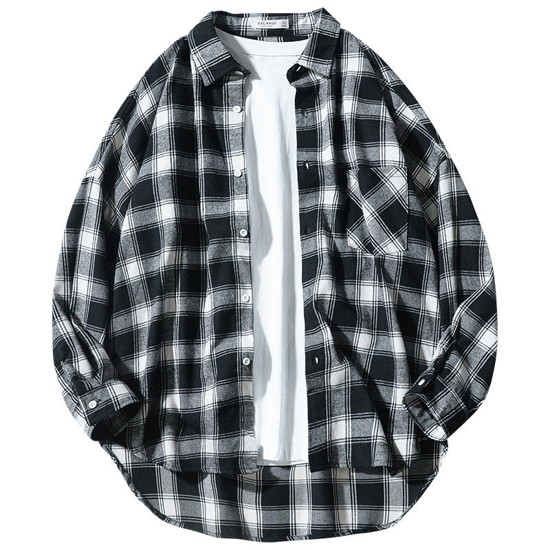 Japanese Style Plaid Long Sleeve Shirt men