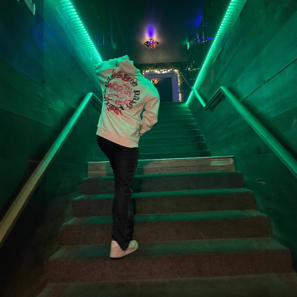 Printed Skull Rhinestone Loose Hooded Sweatshirt